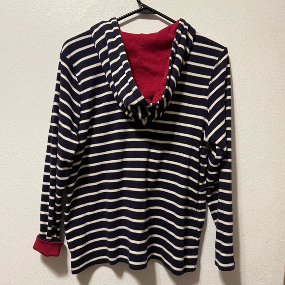 L.L. Bean Navy And White Striped Hoodie with Red Details Women’s Large Pet Zip - Picture 5 of 7
